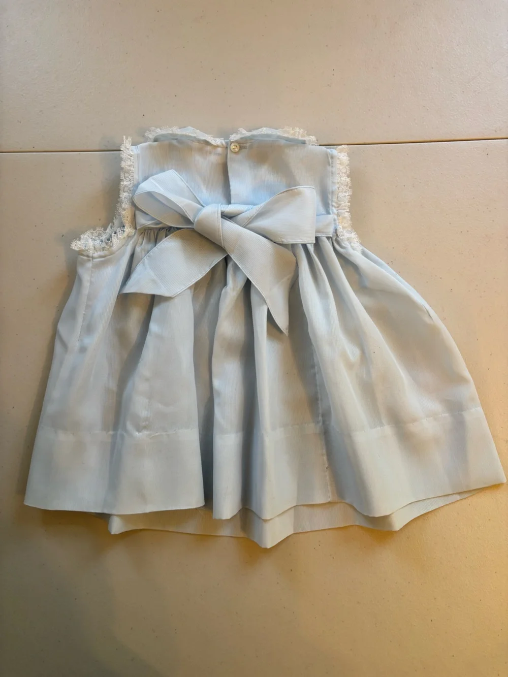 Vintage Nanette Baby Pale Blue Smocked Dress with Ribbon Ties